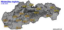 Minimálna teplota - dnes (13.06.2018)