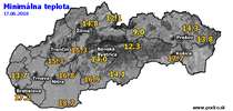 Minimálna teplota - dnes (17.06.2018)
