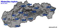Minimálna teplota - dnes (08.01.2019)