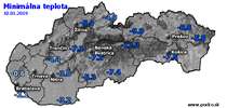 Minimálna teplota - dnes (10.01.2019)