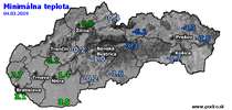 Minimálna teplota - dnes (04.03.2019)