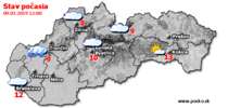 Stav počasia - Slovensko (09.03.2019 o 12.00 hod.)