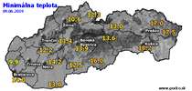 Minimálna teplota - dnes (09.06.2019)