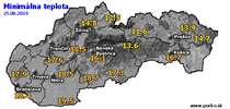 Minimálna teplota - dnes (25.08.2019)