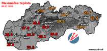 Maximálna teplota - dnes (09.07.2020)