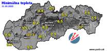 Minimálna teplota - dnes (11.10.2020)