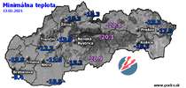 Minimálna teplota - dnes (13.02.2021)
