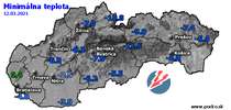 Minimálna teplota - dnes (12.03.2021)
