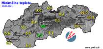Minimálna teplota - dnes (15.05.2021)
