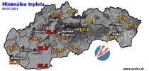 Minimálna teplota - dnes (09.07.2021)