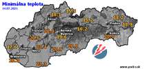 Minimálna teplota - dnes (14.07.2021)