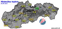Minimálna teplota - dnes (05.09.2021)