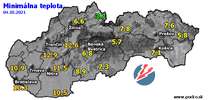 Minimálna teplota - dnes (04.10.2021)