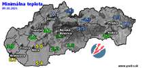 Minimálna teplota - dnes (09.10.2021)
