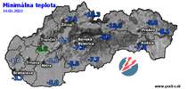 Minimálna teplota - dnes (14.02.2022)