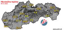 Maximálna teplota - dnes (09.11.2022)