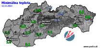Minimálna teplota - dnes (12.11.2022)