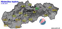 Minimálna teplota - dnes (15.06.2024)