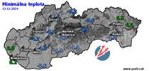 Minimálna teplota - dnes (13.12.2024)
